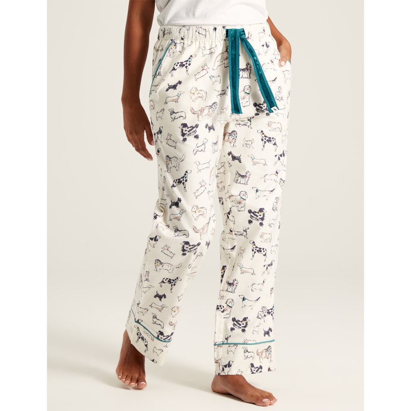 Joules Ladies Stella Pyjama Bottoms - Party Cream Dogs-1